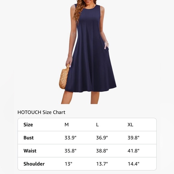 HOTOUCH Summer Casual Sleeveless Swing Tank Pleated Sundress with Pockets - Picture 8 of 9